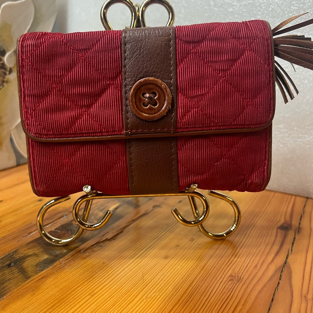 Vera Bradley Quilted Red Wallet with Brown Button Accent